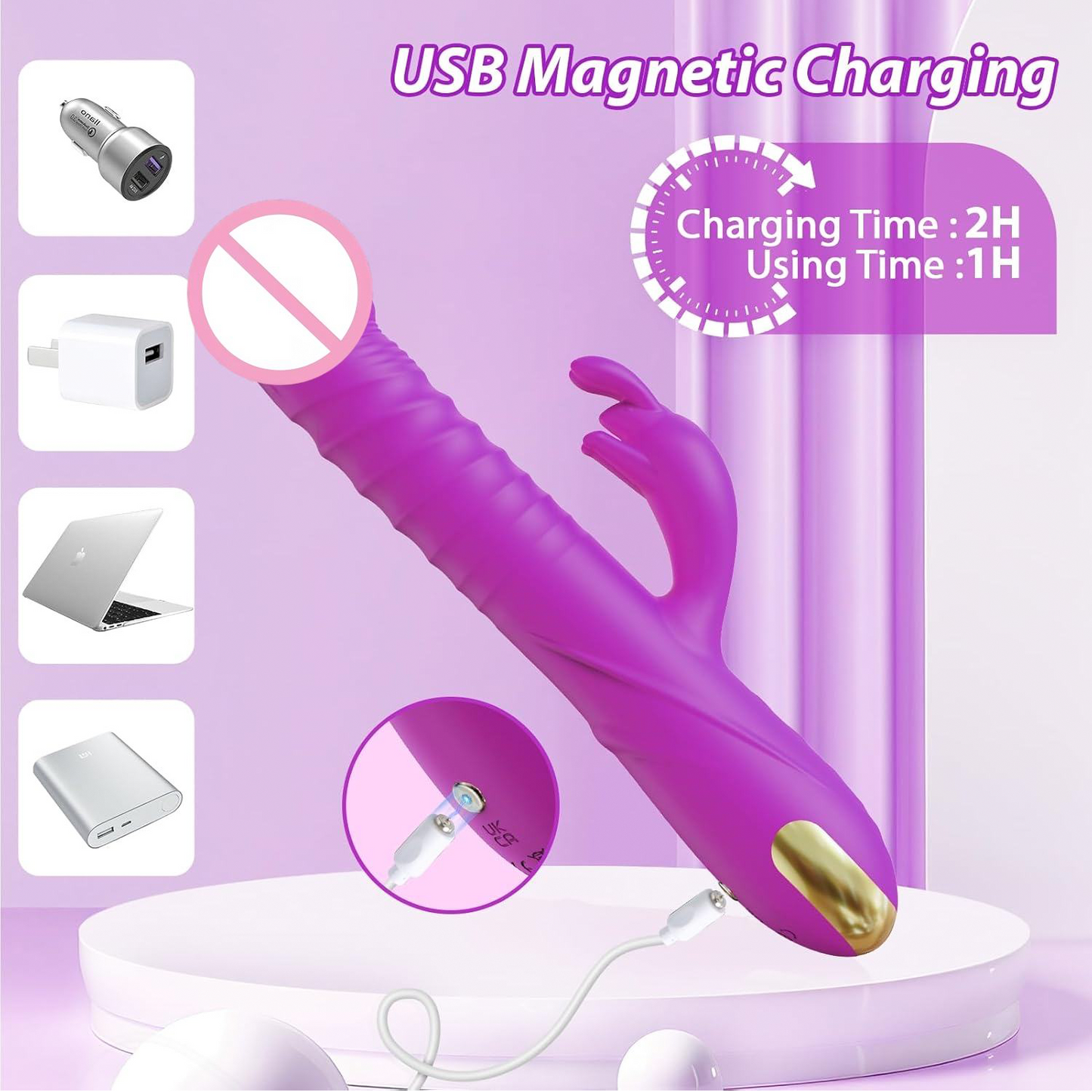 Rabbit Vibrator G-Spot and Clitoral 3 Thrust & 10 Vibrating Modes Silicone Vibrator