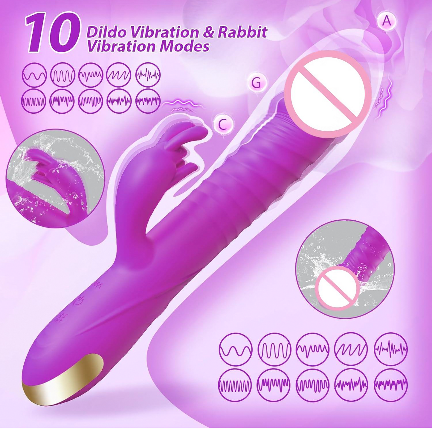 Rabbit Vibrator G-Spot and Clitoral 3 Thrust & 10 Vibrating Modes Silicone Vibrator