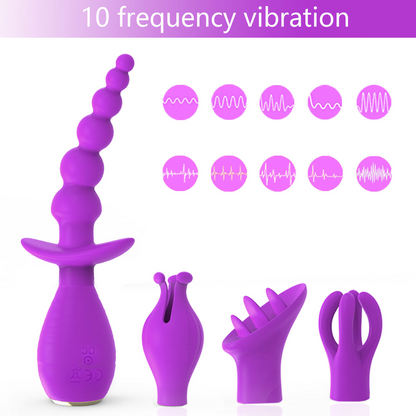 4 Pcs Set Anal Vaginal Clitoral Stimulator Tongue Licking G-Spot Vibrating Bullet Massager Vibrator With Interchangeable 4 Caps