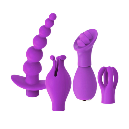 4 Pcs Set Anal Vaginal Clitoral Stimulator Tongue Licking G-Spot Vibrating Bullet Massager Vibrator With Interchangeable 4 Caps